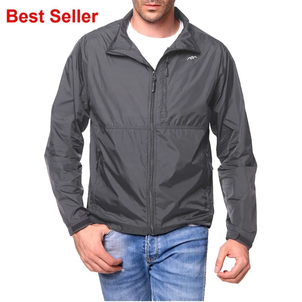 Lightweight Packable Windbreaker Jacket, Windproof Water-Resistant